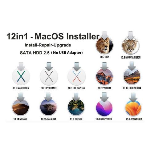 12 En1 - Mac Os Installer : (Ventura, Monterey, Bigsur, Catalina, Mojave, High Sierra, El Capitan, Yosemite, Mavericks, Mountain Lion, Lion ) - Quantité Limitée!!