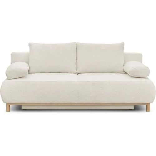 Banquette Convertible 3 Places Mika - Tissu Bouclette Beige - Coffre De Rangement - L 192 X H 84 X P 93 Cm