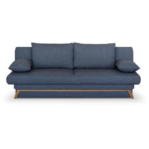 Banquette Convertible - 3 Places - Naoto - Tissu Bleu Foncé - Coffre De Rangement - 202 X 98 X 98 Cm