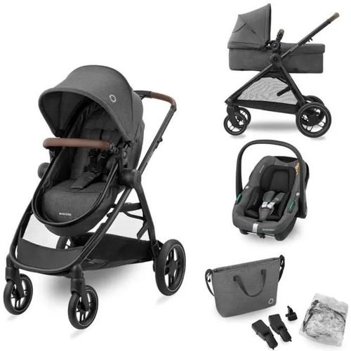 Maxi-Cosi Poussette Combinée 3 En 1 Zelia S Isize 4 Roues Avec Cosi Cabriofix Isize Et Accessoires Dark Grey