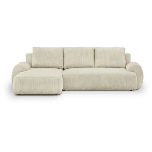 Canapé D'angle Gauche Convertible 3 Places Milo - Velours Côtelés Beige - Coffre De Rangement - L 264 X H 84 X P 99/145 Cm