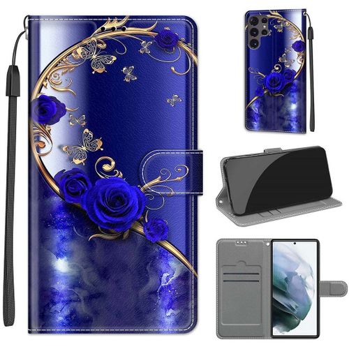Saturcase Coque Pour Samsung Galaxy S22 Ultra, Beau Pu Cuir Magnétique Flip Portefeuille Support Porte-Carte Dragonne Protecteur Housse Étui Pour Samsung Galaxy S22 Ultra (Dy-22)