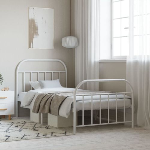 Vidaxl Cadre De Lit Métal Sans Matelas Et Pied De Lit Blanc 100x190 Cm