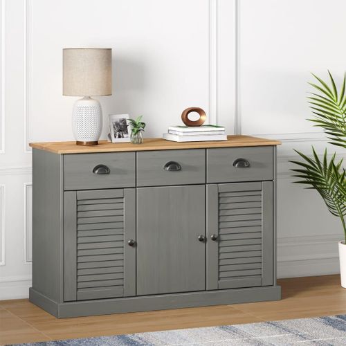 Vidaxl Buffet Avec Tiroirs Vigo 113x40x75 Cm Gris Bois Massif De Pin