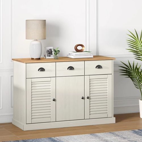 Vidaxl Buffet Avec Tiroirs Vigo 113x40x75 Cm Blanc Bois Massif De Pin