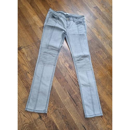 Pantalon Promod En Jean Skinny Bikker Gris Clair Taille 40 L