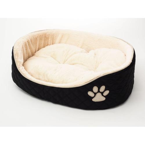 Corbeille Souple Matelassée Ovale, Coussin Amovible Réversible, 70 X 55 X 17 Cm Noir / Beige - Zamibo