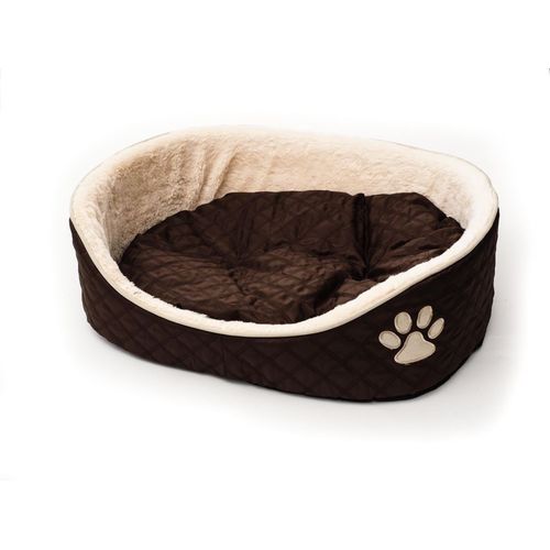 Corbeille Souple Matelassée Ovale, Coussin Amovible Réversible, 80 X 60 X 19 Cm Brun / Beige - Zamibo