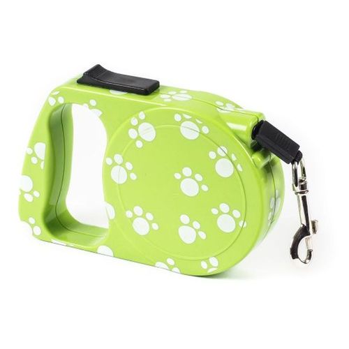 Laisse Avec Sangle Rétractable, Nylon 3 M, Motif Patte, Poignée Pp, Pour Chien Maximum 10 Kg, Vert - Zamibo
