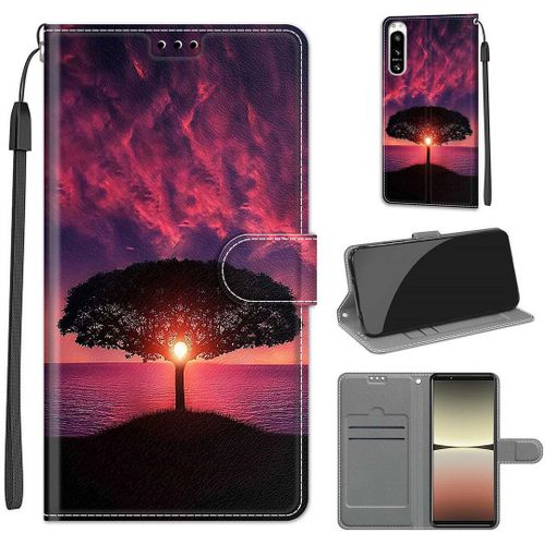 Saturcase Coque Pour Sony Xperia 5 Iv 2022, Beau Pu Cuir Magnétique Flip Portefeuille Support Porte-Carte Dragonne Protecteur Housse Étui Pour Sony Xperia 5 Iv 2022 (Dy-25)