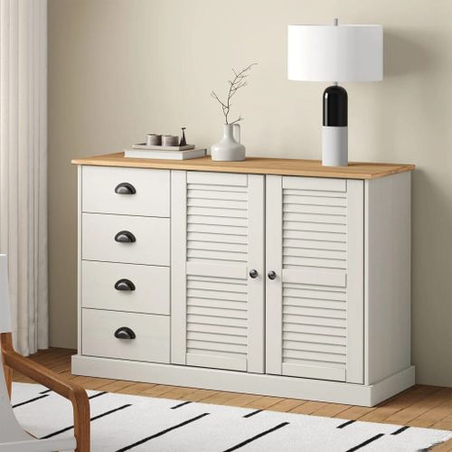 Vidaxl Buffet Avec Tiroirs Vigo 113x40x75 Cm Blanc Bois Massif De Pin