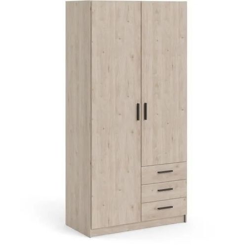 Armoire Vega - Décor Gris Anthracite - 2 Portes + 3 Tiroirs - L 98,5 X P 49,6 X H 200,4 Cm