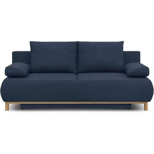 Banquette Convertible 3 Places Mika - Tissu Bleu Foncé - Coffre De Rangement - L 192 X H 84 X P 93 Cm