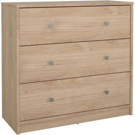 Commode Oregon 3 Tiroirs - Décor Chene - L 72 X P 30 X H 68 Cm
