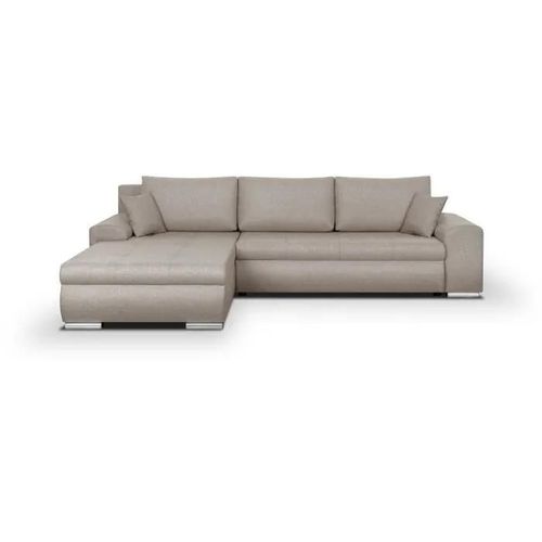 Canapé D'angle Convertible Réversible + Coffre De Rangement - Tissu Beige - L 289 X P 94/188 X H 88 Cm - Indian