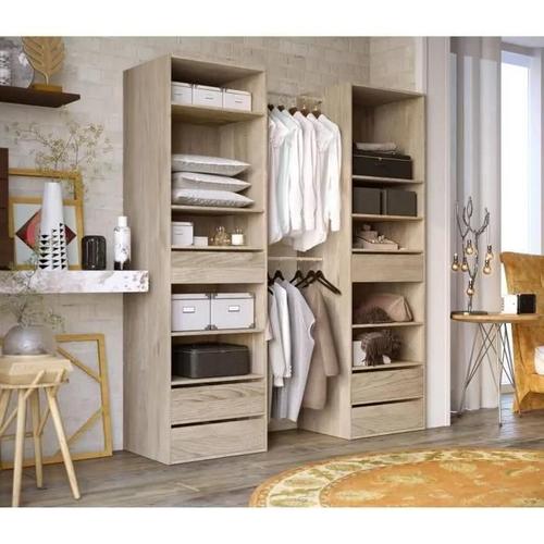 Combi Kit Dressing 2 Colonnes 2 Barres De Penderie Contemporain Décor Chene Clair - L 177 Cm