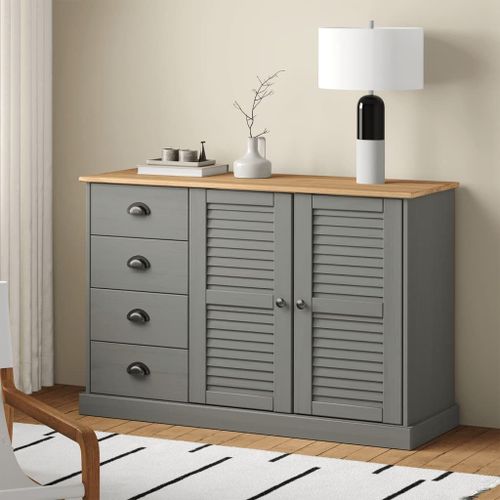 Vidaxl Buffet Avec Tiroirs Vigo 113x40x75 Cm Gris Bois Massif De Pin