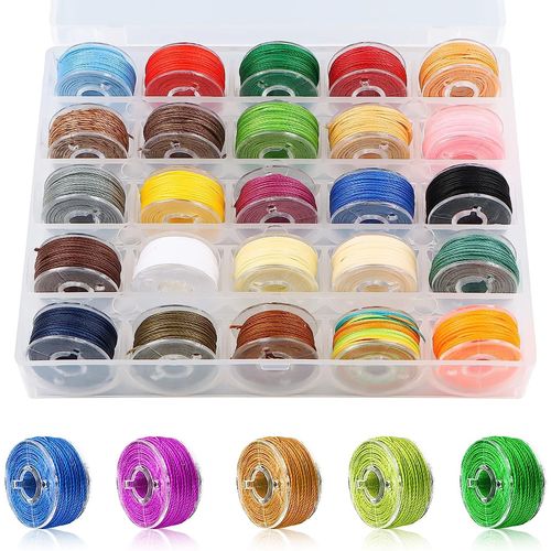 Fil de Cordon ciré coloré, 25 Rouleaux de Cordon Coton Fil Polyester Cordon ciré, Fil de Coton Multicolore 10 m x 0,55 mm