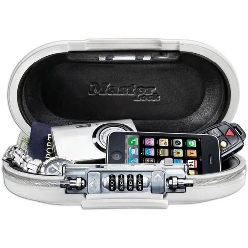 Mini-coffre de rangement portable pour voyage avec câble de sécurité - Blanc MASTER LOCK