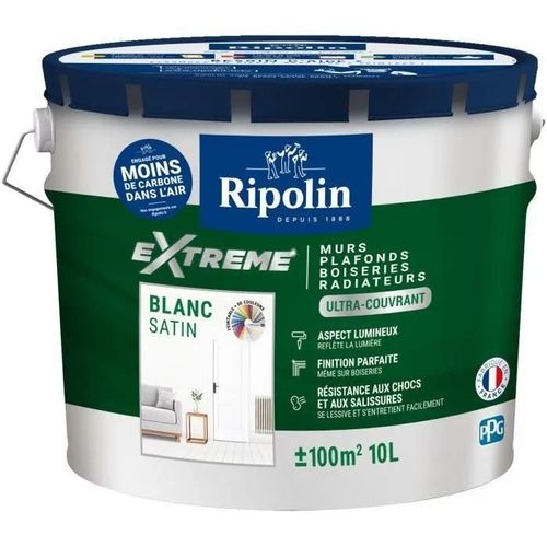 Peinture acrylique RIPOLIN Extrême Murs, plafonds et boiseries blanc Satin 10L