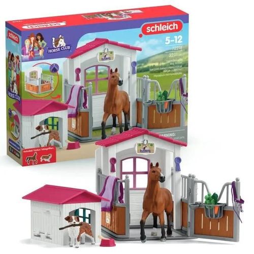 Box Avec Jument Hanovrien Et Berger Australien. Figurine Cheval Et Accessoires. Schleich 72218 Horse Club. Des 5 Ans