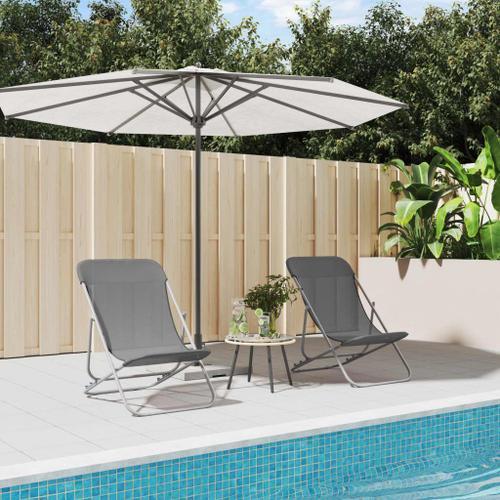 Vidaxl Chaises De Plage Pliantes 2pcs Textilène Acier Enduit De Poudre