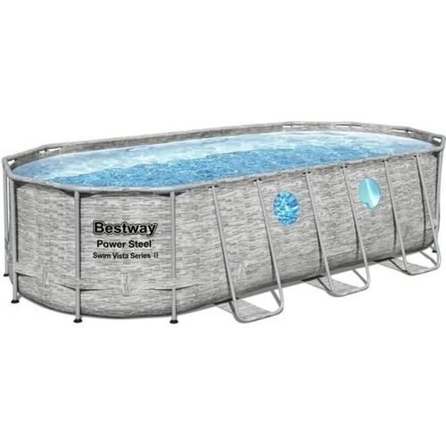 Piscine hors sol ovale Power Steel SwimVista effet pierre grise - 549 x 274 x 122 cm