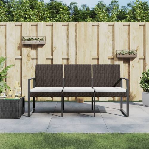 Vidaxl Banc De Jardin À 3 Places Avec Coussins Marron Pp Rotin