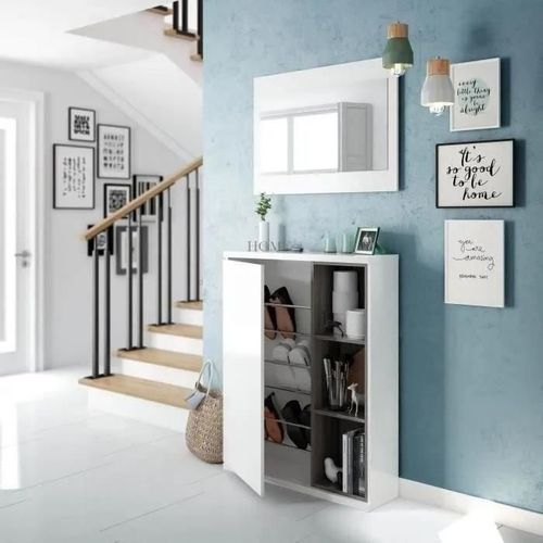Meuble D'entrée 1 Porte Avec Rangement Chaussures Et Miroir