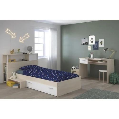 Charlemagne Chambre Enfant Complete Tete De Lit Lit Bureau - Style Contemporain - Décor Acacia Clair Et Blanc