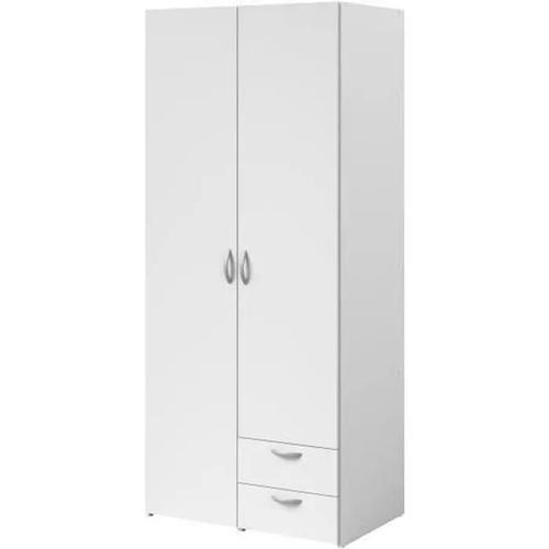 Armoire Varia - Décor Blanc - 2 Portes Battantes + 2 Tiroirs - L 81 Cm X H 185 X P 51 Cm - Parisot