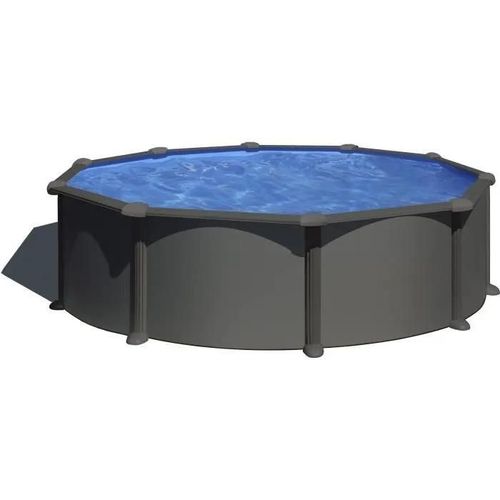 Piscine ronde acier Ø4,80m x H: 1,32m - Gris anthracite - Filtration à sable