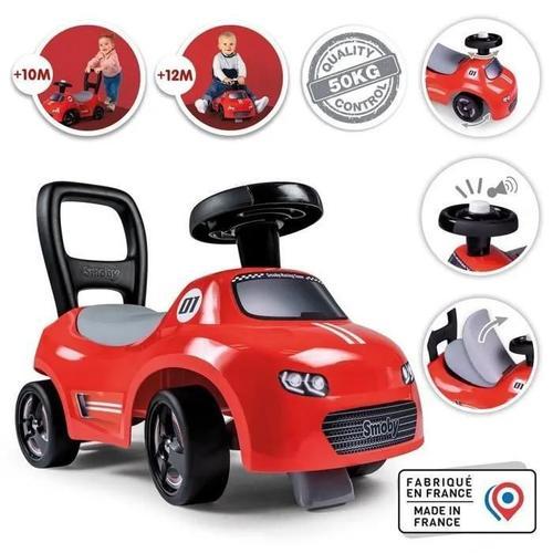 Smoby - Porteur Enfant 2 En 1 - Auto Rouge - Coffre Sous La Selle + Klaxon - Des 10 Mois - Fabrication Française