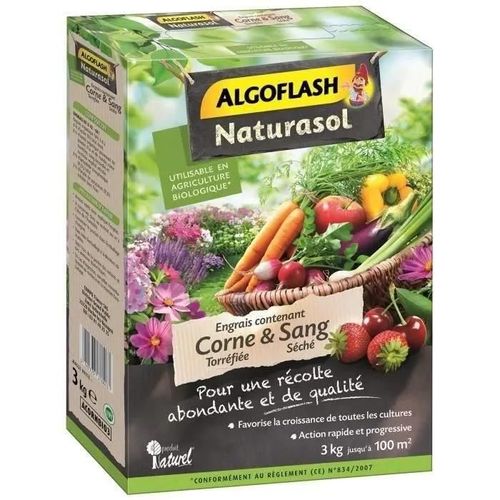 ALGOFLASH NATURASOL Engrais contenant deLa Corne torréfiée et Sang Séché - 3kg