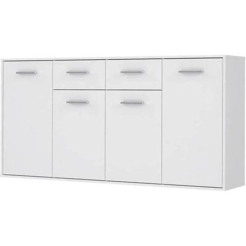 Pilvi Buffet Bas 4 Portes 4 Tiroirs - Blanc Mat - L 162,3 X P 34,2 X H 88,1 Cm