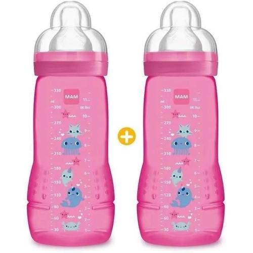 Lot De 2 Biberons Mam Anti-Colique 330ml Cirque Rose (6m+)