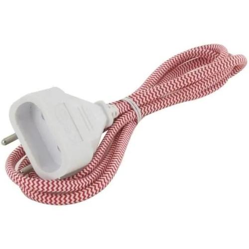 Chacon Rallonge textile rouge/blanc 6A - 1.5m -Fiche blanche