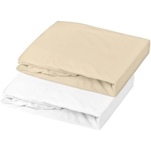 Domiva Lot 2 Draps Housse - 60 X 120 Cm - Jersey - Blanc/Cailloux