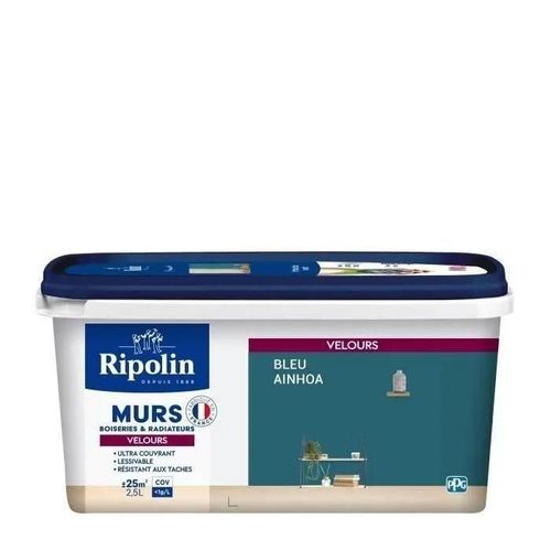 RIPOLIN Peinture Couleur Velours pour Murs. Boiseries Radiateurs - Bleu Ainhoa