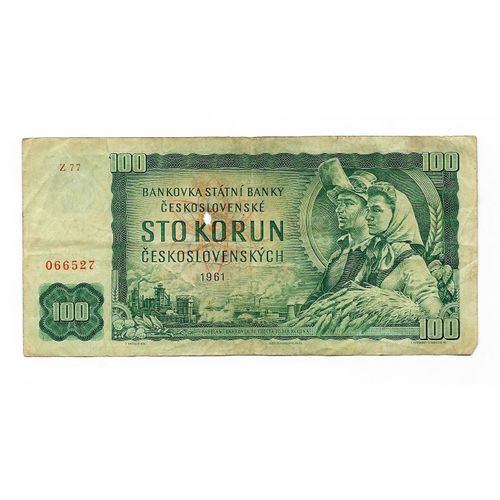 Ww2/Postwar Tchecoslvaquie Billet Monétaire De 100 Korun 1961
