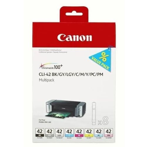 Canon CLI-42 BK/GY/LG/C/M/Y/PC/PM Multipack - Pack de 8 - noir par coloration, cyan - encre à colorants, magenta - encre à colorants, jaune - encre à colorants, cyan photo par coloration, magenta...
