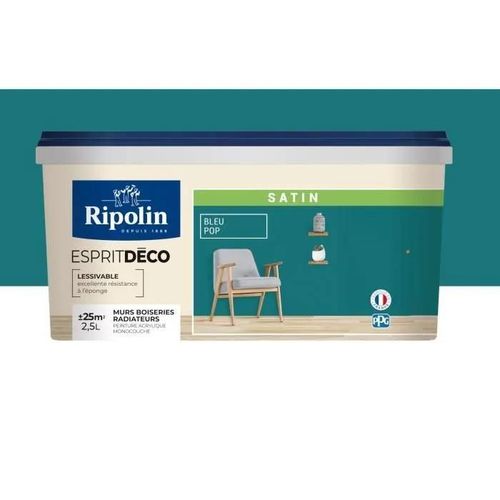 Peinture acrylique Ripolin ESPRIT DECO monocouche satin 2L5 bleu pop