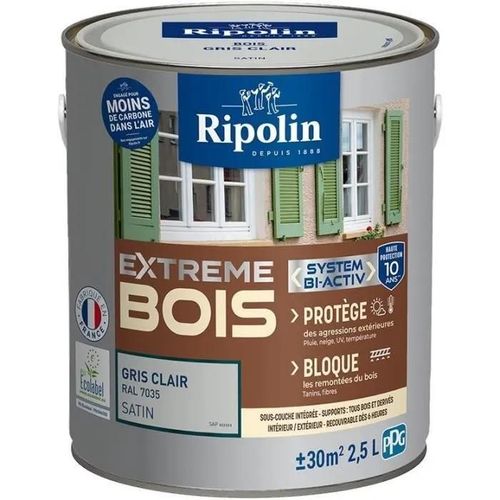 Peinture Ripolin EXTREME BOIS microporeuse satin 2L5 gris clair