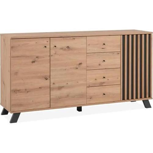 Buffet 3 Portes Et 4 Tiroirs Effet Bois - L160 X H85 Cm