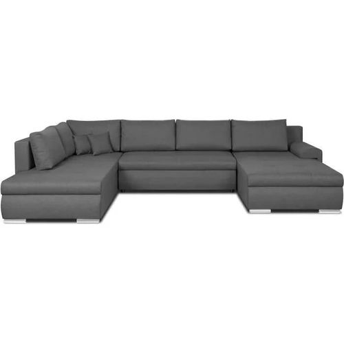 Canapé D'angle Panoramique Convertible - 7 Places - Indian - Tissu 100% Polyester - Gris - L360 X P228 Cm