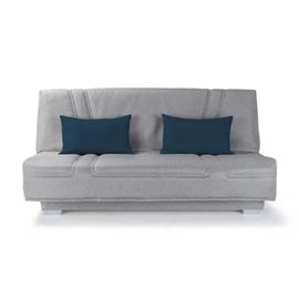 Banquette Clic-Clac Bultex - 3 Places - Tissu Gris + Coussins Déco Bleu - L193 X P95 X H101cm - Belynda