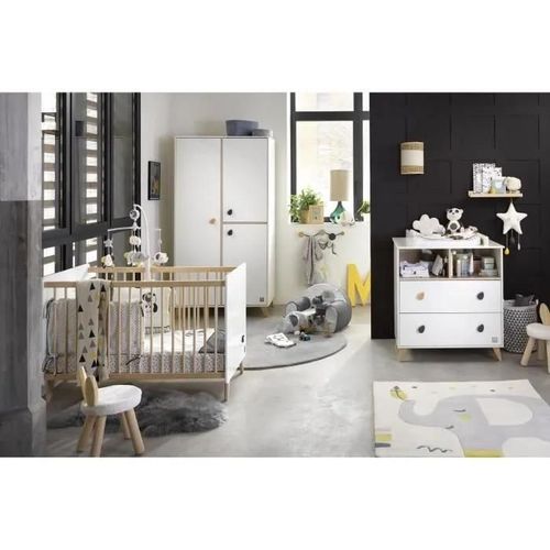 Chambre Bébé Trio Oslo - Lit 120x60 + Commode A Langer + Armoire 3 Portes - Sauthon