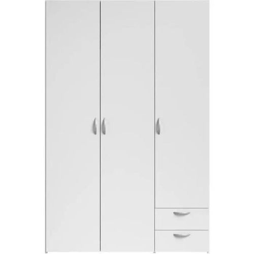 Armoire Varia - Décor Blanc - 3 Portes + 2 Tiroirs - L 120 X H 185 X P 51 Cm - Parisot
