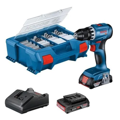 Perceuse-visseuse 18V GSR 18V-45 + 2 batteries GBA 2Ah + chargeur + 82 accessoires + coffret L-CASE PICK & CLICK - BOSCH - 06019K3205