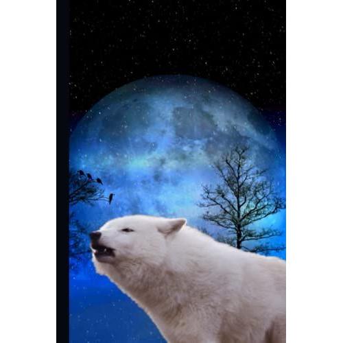Diary: Howling White Wolf Under Moonlight Star Notebook Notes College Ruled Journal 120 Page 6x9
